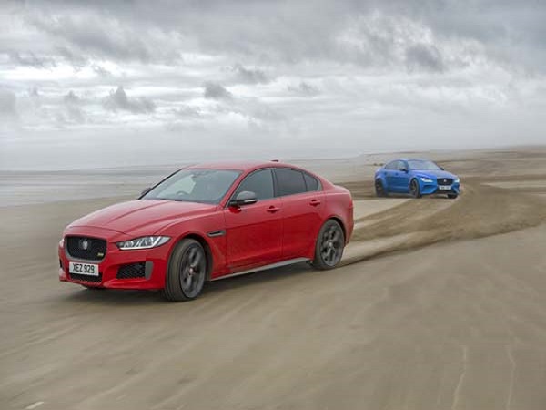 XE 300 Sport and SV Project 8 display their shared bloodline on Pendine Sands